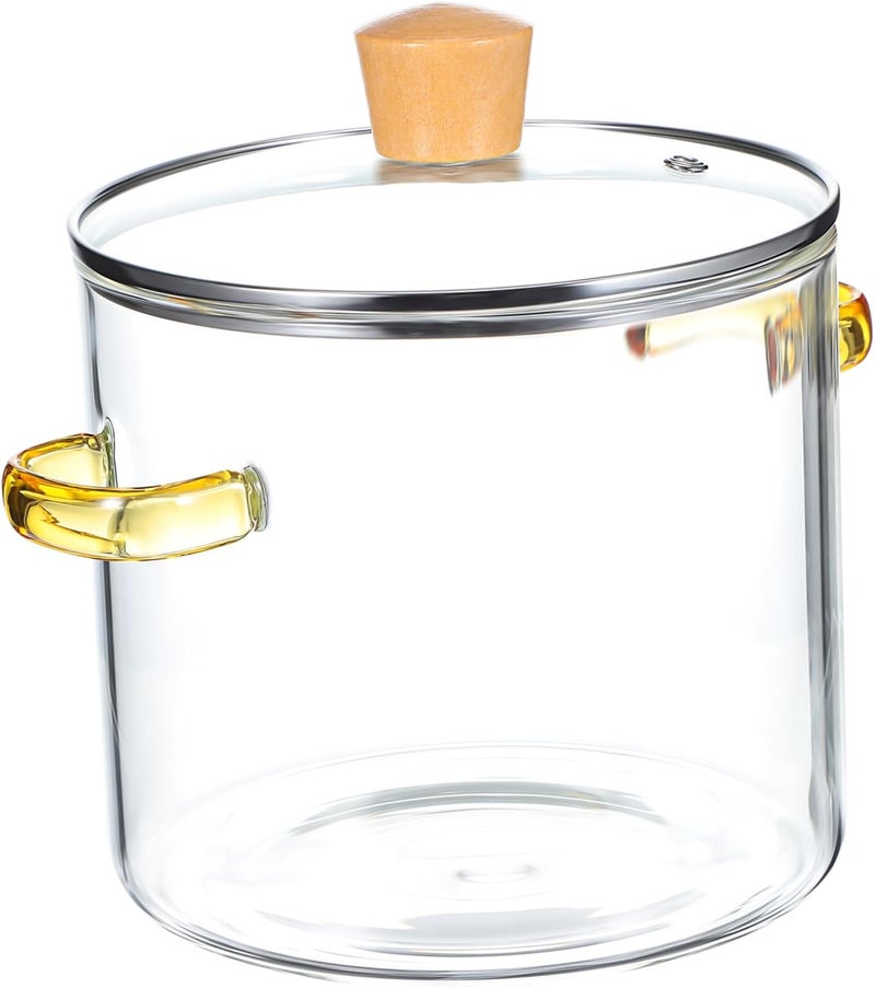 Double Handle Glass Saucepan 2300ml High-Temperature Resistant Cooking Pot for Stovetop Lid for Soup and Sauces - Image 1