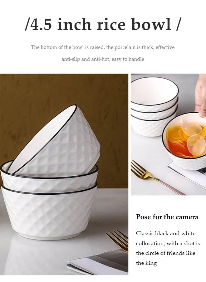 DUNISO 8pcs  White Premium Porcelain Dinner Set Microwave & Dishwasher Safe Japanese style simplicity Dinnerware Set with 4 Pcs Bowls and 4 Pcs cup Scratch Resistant, White  - Image 5