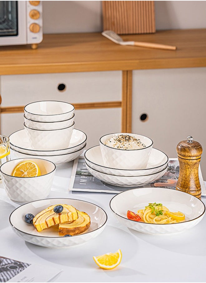 DUNISO - 8pcs  White Premium Porcelain Dinner Set Microwave & Dishwasher Safe Japanese style simplicity Dinnerware Set with 4 Pcs Bowls and 4 Pcs cup Scratch Resistant, White - Image 1