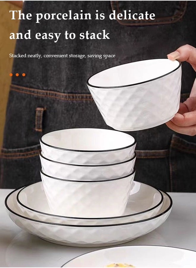 DUNISO - 8pcs  White Premium Porcelain Dinner Set Microwave & Dishwasher Safe Japanese style simplicity Dinnerware Set with 4 Pcs Bowls and 4 Pcs cup Scratch Resistant, White - Image 1