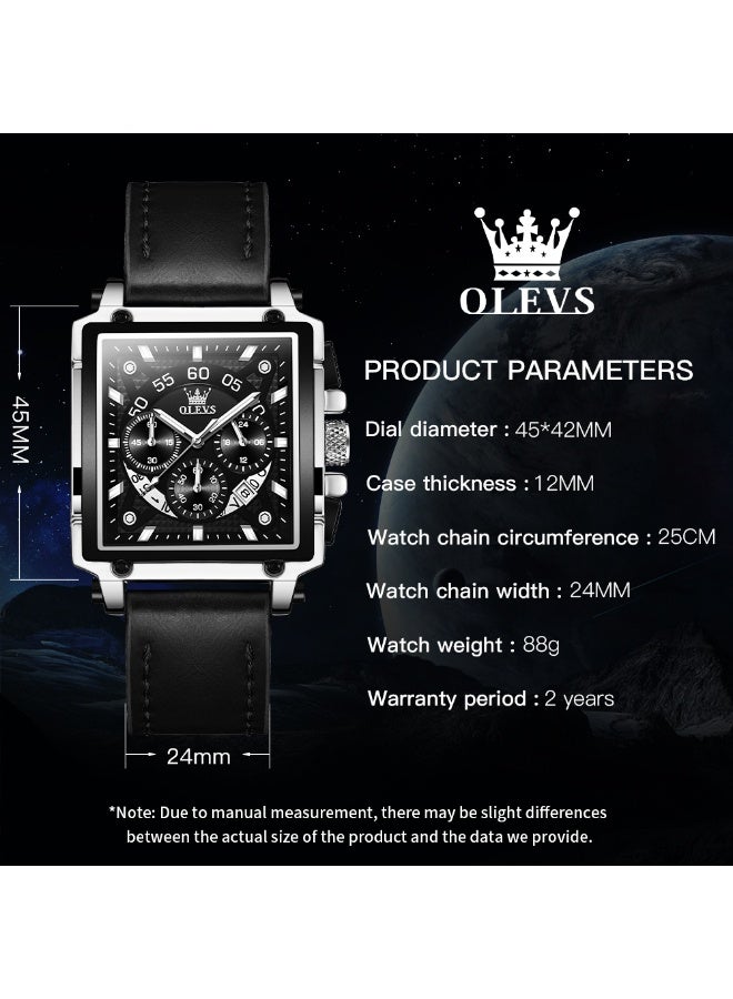 أوليفز ساعات OLEVS للرجال كوارتز كرونوغراف جلد فاخر مقاوم للماء ومضيئة كاجوال مربعة للأعمال ساعات معصم 9919 - Image 3
