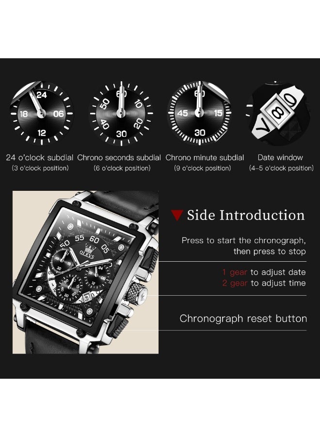 أوليفز ساعات OLEVS للرجال كوارتز كرونوغراف جلد فاخر مقاوم للماء ومضيئة كاجوال مربعة للأعمال ساعات معصم 9919 - Image 2