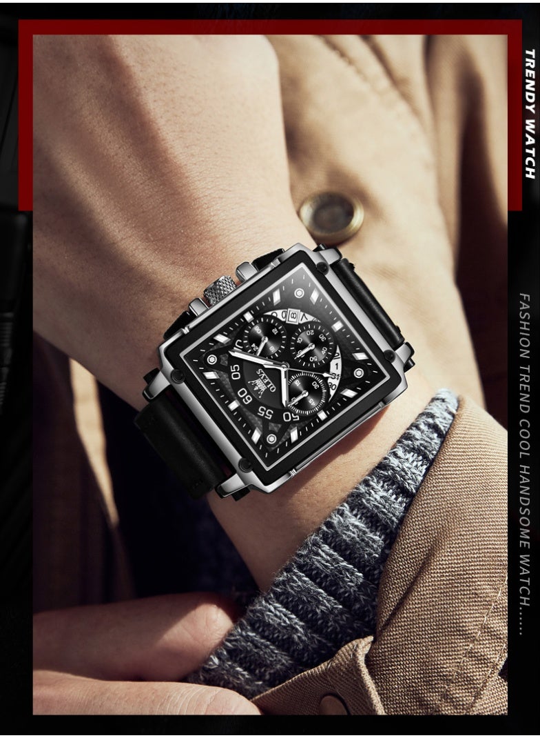 أوليفز ساعات OLEVS للرجال كوارتز كرونوغراف جلد فاخر مقاوم للماء ومضيئة كاجوال مربعة للأعمال ساعات معصم 9919 - Image 4