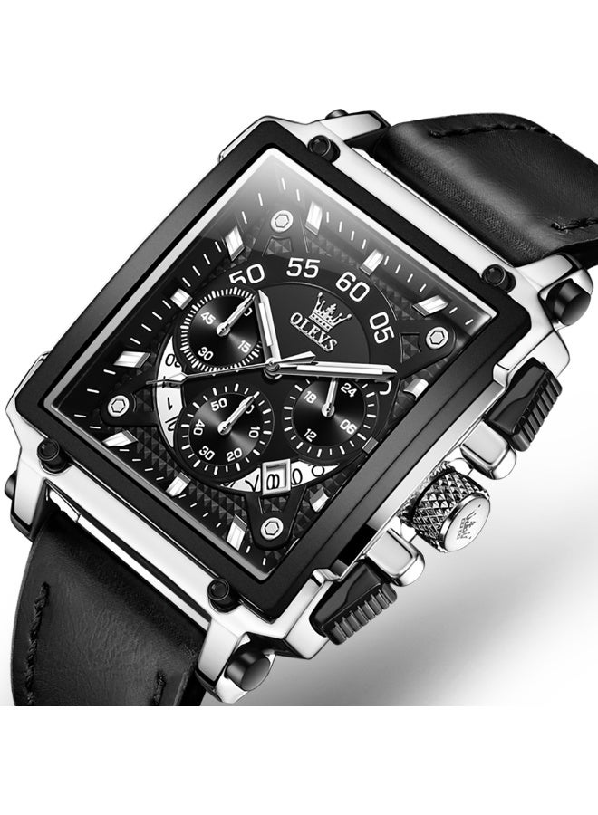 أوليفز ساعات OLEVS للرجال كوارتز كرونوغراف جلد فاخر مقاوم للماء ومضيئة كاجوال مربعة للأعمال ساعات معصم 9919 - Image 5