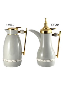 Homemaker 2-Piece Tea & Coffee Flask - 0.7 Liter & 1 Liter Capacity - Glass Inner - ABS Body - Light Grey & Gold  - Image 1