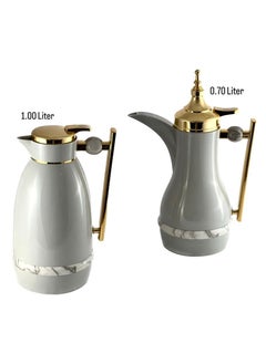 Homemaker 2-Piece Tea & Coffee Flask - 0.7 Liter & 1 Liter Capacity - Glass Inner - ABS Body - Light Grey & Gold  - Image 2