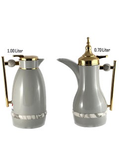 Homemaker 2-Piece Tea & Coffee Flask - 0.7 Liter & 1 Liter Capacity - Glass Inner - ABS Body - Light Grey & Gold  - Image 3