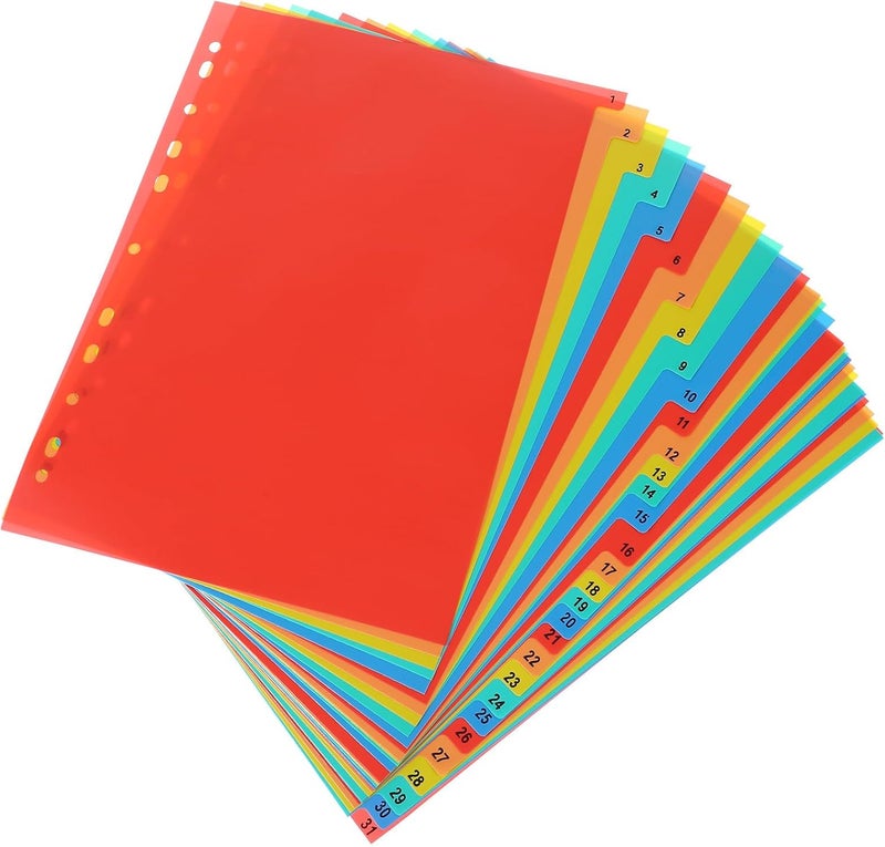 A4 Binder Dividers 31-tab Index Divider Sheets 11-Hole Plastic Subject Tabs for Document Organization Office and School Use - Image 1