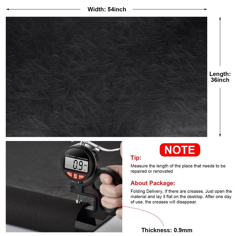 TeeLiy Faux Leather Fabric, Soft Synthetic PU Fabric Material, Thick Durable Synthetic Repholstery Leather Vinyl, Soft Touch Distressed DIY Crafts, Upholstery - Individual 1 Yards Cut 36" x 54"- Black - Image 4