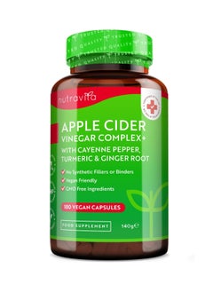 Nutravita Apple Cider Vinegar Capsules with Cayenne Pepper Turmeric and Ginger Root 180 Vegan Capsules Made from UK Grown Apples Raw Unfiltered ACV 1033mg Daily Dosage Made in The UK by Nutravita  - Image 1