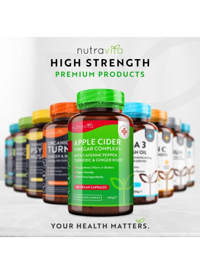 Nutravita - Apple Cider Vinegar Capsules with Cayenne Pepper Turmeric and Ginger Root 180 Vegan Capsules Made from UK Grown Apples Raw Unfiltered ACV 1033mg Daily Dosage Made in The UK by Nutravita - Image 1