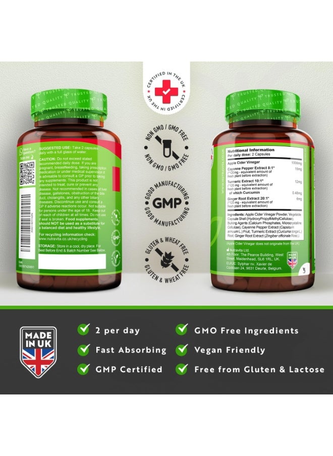 Nutravita - Apple Cider Vinegar Capsules with Cayenne Pepper Turmeric and Ginger Root 180 Vegan Capsules Made from UK Grown Apples Raw Unfiltered ACV 1033mg Daily Dosage Made in The UK by Nutravita - Image 1
