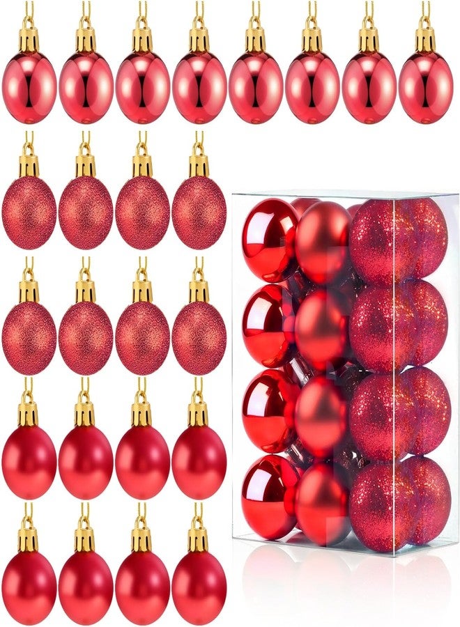 Sesonby Christmas Tree Ornaments, Red Shiny and Glitter Ball Decorations, 4cm, 24 Pack, Assorted Finishes - Image 2