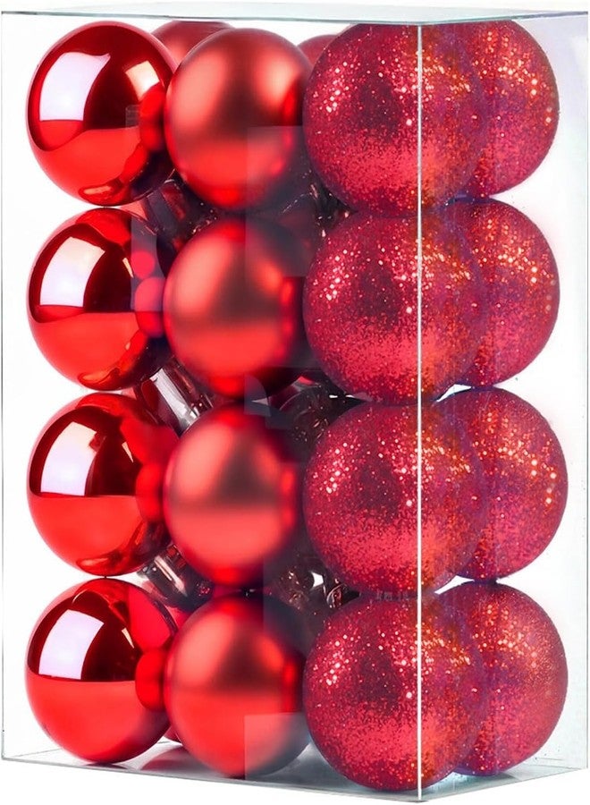 Sesonby Christmas Tree Ornaments, Red Shiny and Glitter Ball Decorations, 4cm, 24 Pack, Assorted Finishes - Image 1