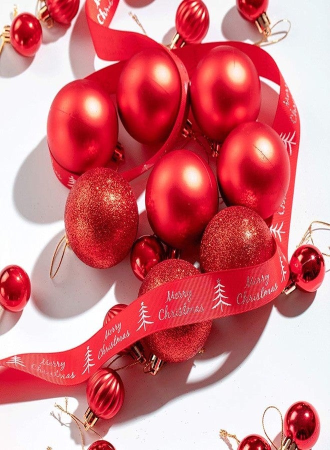 Sesonby Christmas Tree Ornaments, Red Shiny and Glitter Ball Decorations, 4cm, 24 Pack, Assorted Finishes - Image 3
