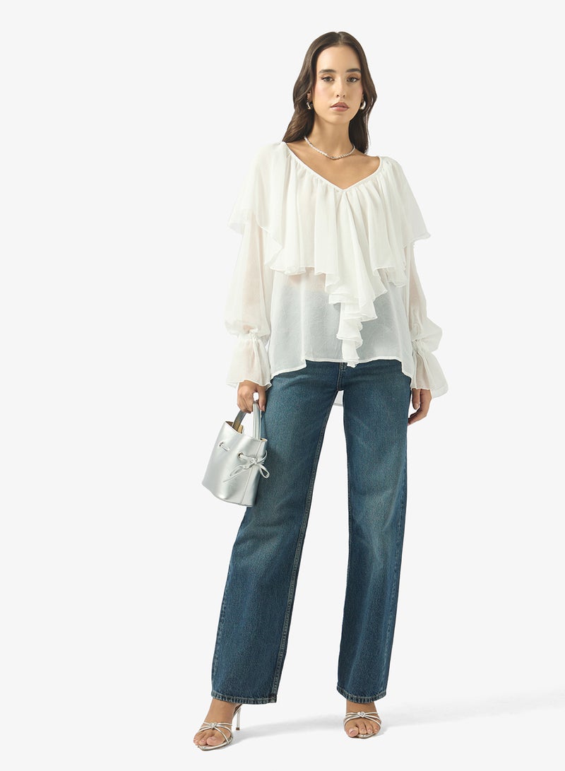 جينجر بلوزة بكشكشة وتفاصيل مجمعة - Image 4