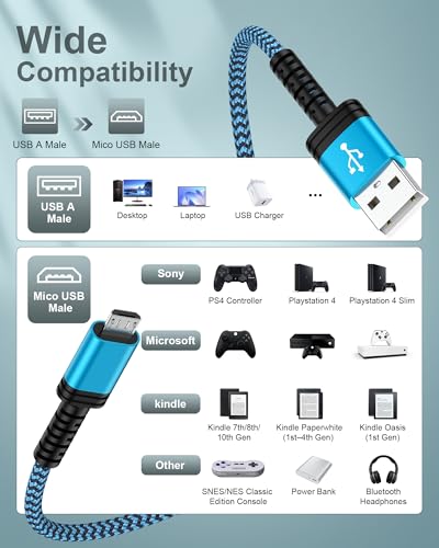 AILKIN Micro USB Cable 6ft Long, Best Replacement USB to Micro-USB Android Cord Fast Charging for Kindle Fire Tablets and Kindle E-Readers Kindle Paper White, HD, HDX, 7, 8, 10 - Image 4