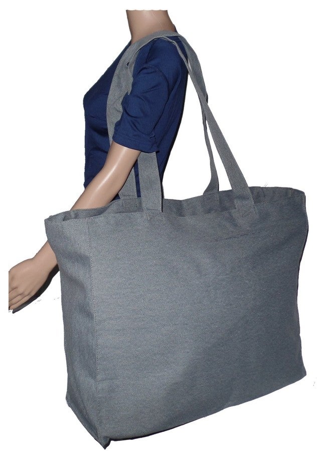 101 BEACH Extra Extra Large Travel Day Tote Bag Heavy Duty Cotton Twill Zip Top (Denim Blue) - Image 2