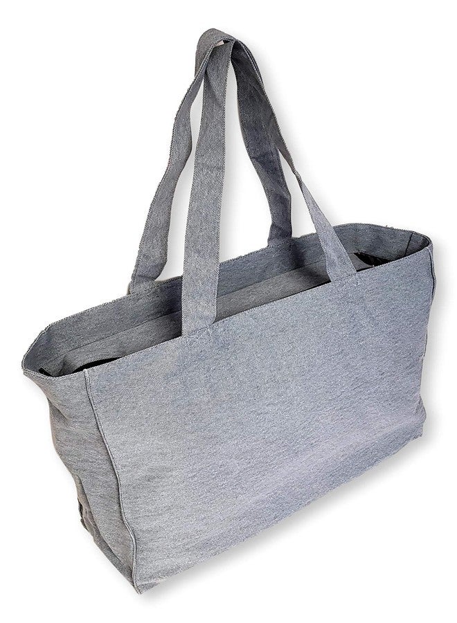 101 BEACH Extra Extra Large Travel Day Tote Bag Heavy Duty Cotton Twill Zip Top (Denim Blue) - Image 4
