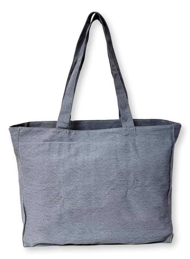 101 BEACH Extra Extra Large Travel Day Tote Bag Heavy Duty Cotton Twill Zip Top (Denim Blue) - Image 3