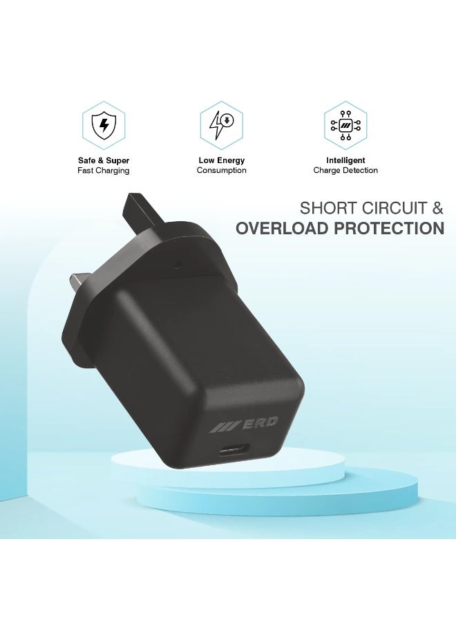 ERD شاحن سريع ERD بقوة 25 واط بتقنية PD، محول طاقة USB من النوع C | شحن سريع بمنفذ واحد | حماية من قصر الدائرة والحمل الزائد | متوافق مع أجهزة سامسونج جالاكسي S25، S24، S23، سلسلة A، وغيرها من أجهزة USB-C - Image 5