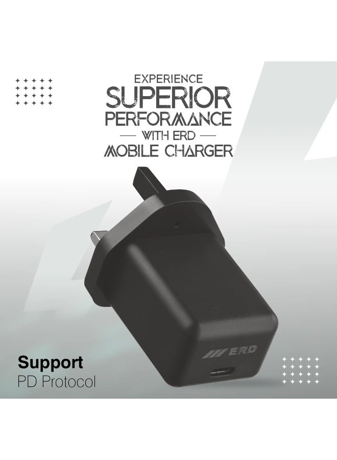 ERD شاحن سريع ERD بقوة 25 واط بتقنية PD، محول طاقة USB من النوع C | شحن سريع بمنفذ واحد | حماية من قصر الدائرة والحمل الزائد | متوافق مع أجهزة سامسونج جالاكسي S25، S24، S23، سلسلة A، وغيرها من أجهزة USB-C - Image 4