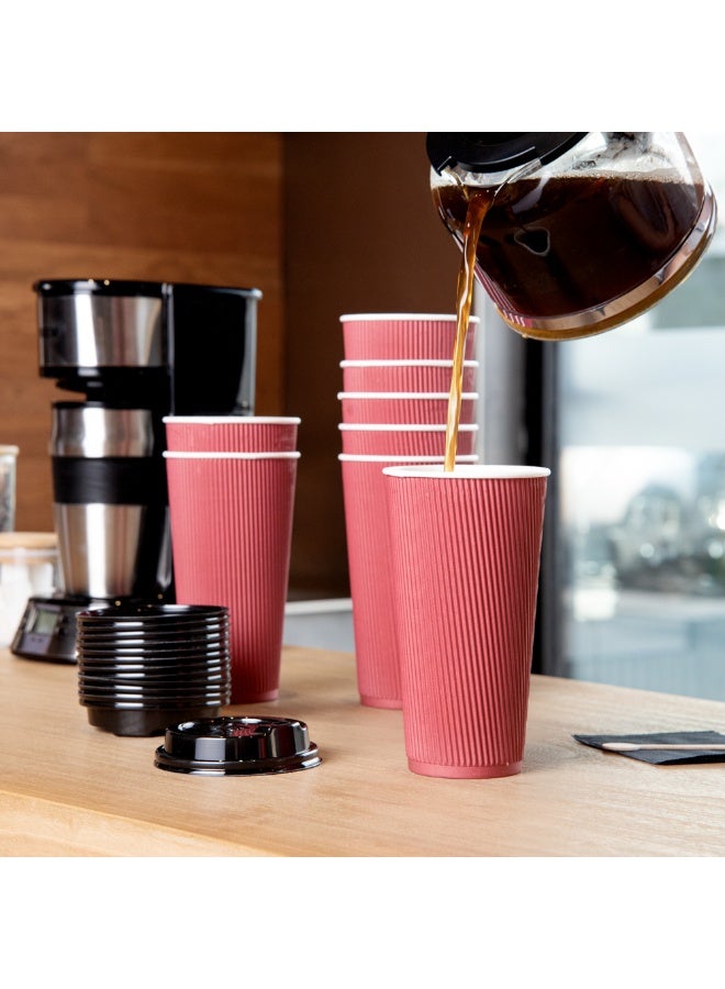 Restaurantware 20 Ounce Ripple Insulated Coffee Cups, 250 Double Wall Corrugated Tumblers, Leakproof, Sustainable Crimson Paper Design, Ribbed Surface, Secure Grip, Matching Lids Sold Separately - Image 3