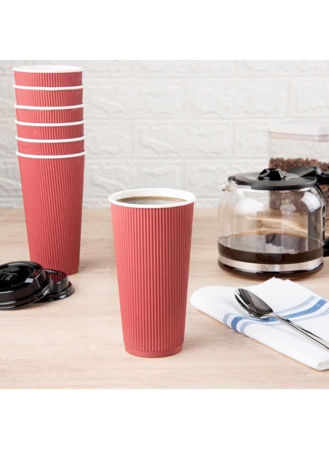 Restaurantware 20 Ounce Ripple Insulated Coffee Cups, 250 Double Wall Corrugated Tumblers, Leakproof, Sustainable Crimson Paper Design, Ribbed Surface, Secure Grip, Matching Lids Sold Separately - Image 4