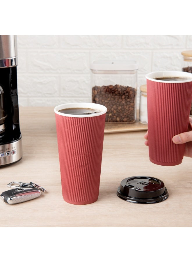 Restaurantware 20 Ounce Ripple Insulated Coffee Cups, 250 Double Wall Corrugated Tumblers, Leakproof, Sustainable Crimson Paper Design, Ribbed Surface, Secure Grip, Matching Lids Sold Separately - Image 5