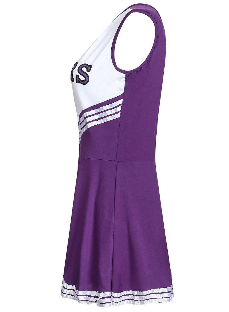 Girls Cheerleader Costume Cheer Uniform Outfit Sleeveless Dance Dress With Cheerleading Flower Set - Image 4