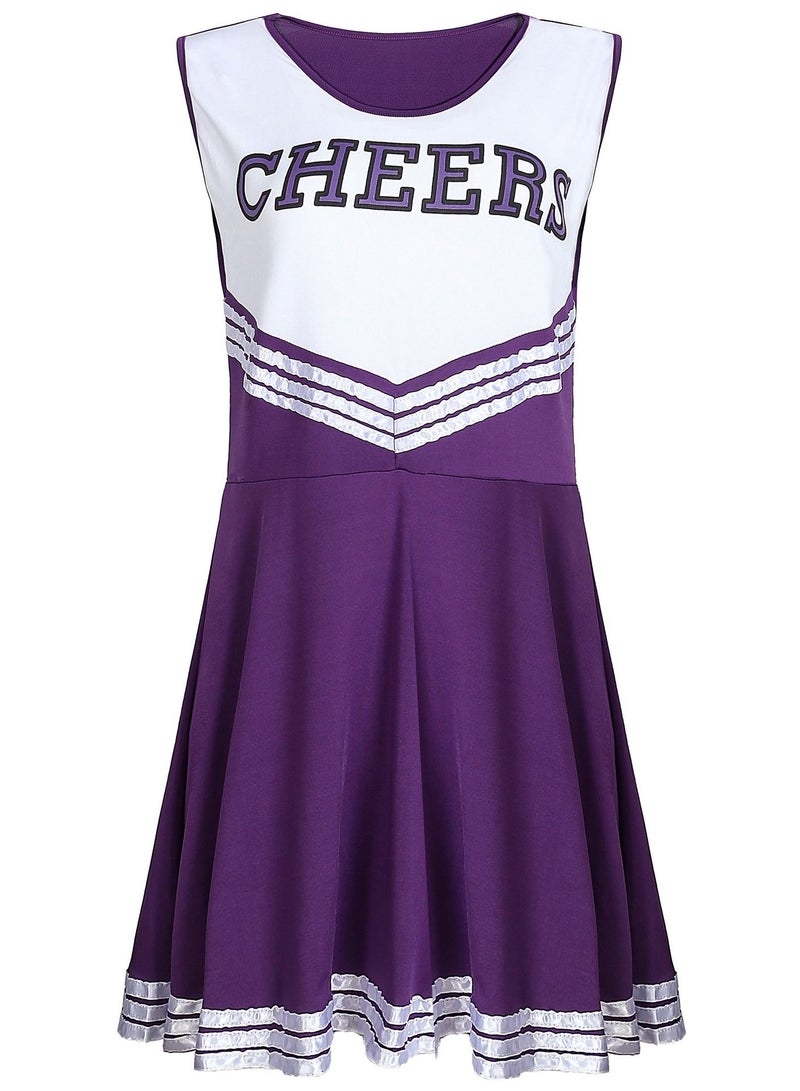 Girls Cheerleader Costume Cheer Uniform Outfit Sleeveless Dance Dress With Cheerleading Flower Set - Image 3