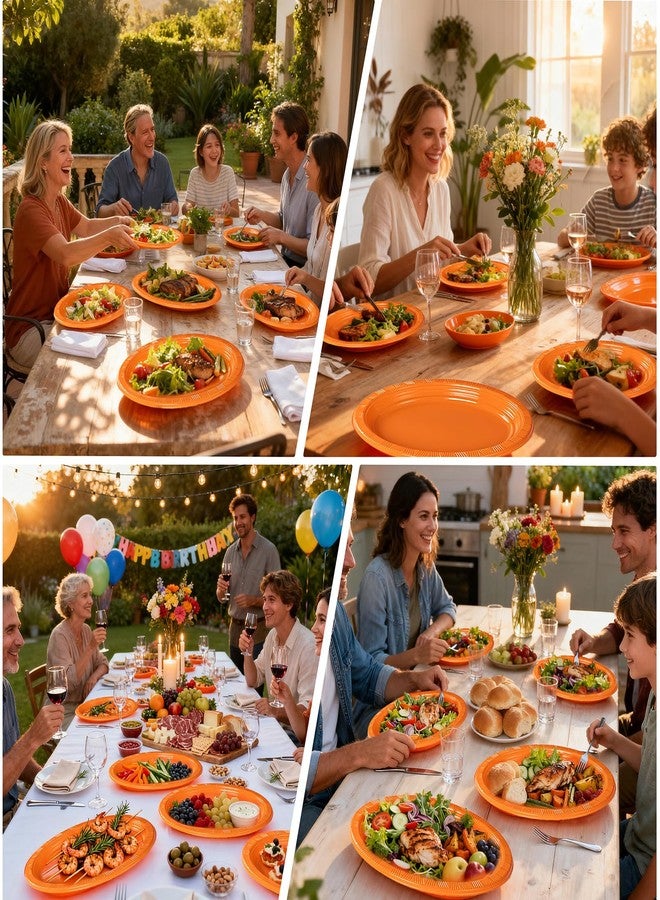 WELLIFE 100pcs Orange 12 Inch Oval Plastic Plates, Disposable Durable Oval Serving Platters, Large Plastic Oval Dinner Plates for Camping, Fall Party, Outdoor BBQ, Picnic & Harvest Events - Image 5