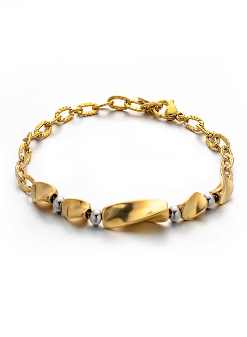 KAAF CREATIONS 18k Gold Plated Stainless Steel, Two-Tone Chain Bracelet, 19 cm - Image 1