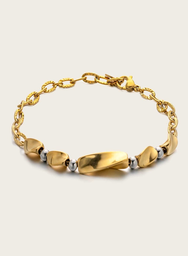 KAAF CREATIONS 18k Gold Plated Stainless Steel, Two-Tone Chain Bracelet, 19 cm - Image 2