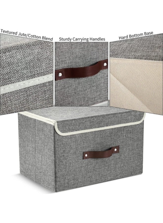 GGEROU Storage Bins with Lids, Set of 3 Foldable Storage Boxes with Lids and Leather Handle, Closet Organizers for Clothes Storage - Image 3