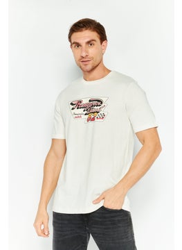 DIESEL Men Crew Neck Short Sleeve Graphic Print T Shirt, White Combo  - Image 1