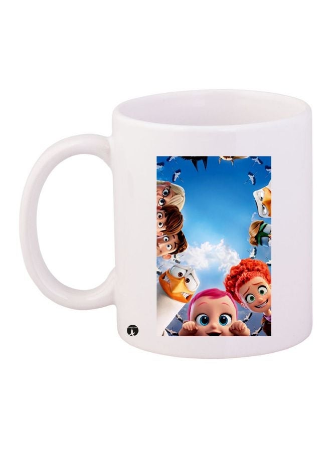 RYN Cartoon Printed Coffee Mug White/Blue/Beige 11ounce