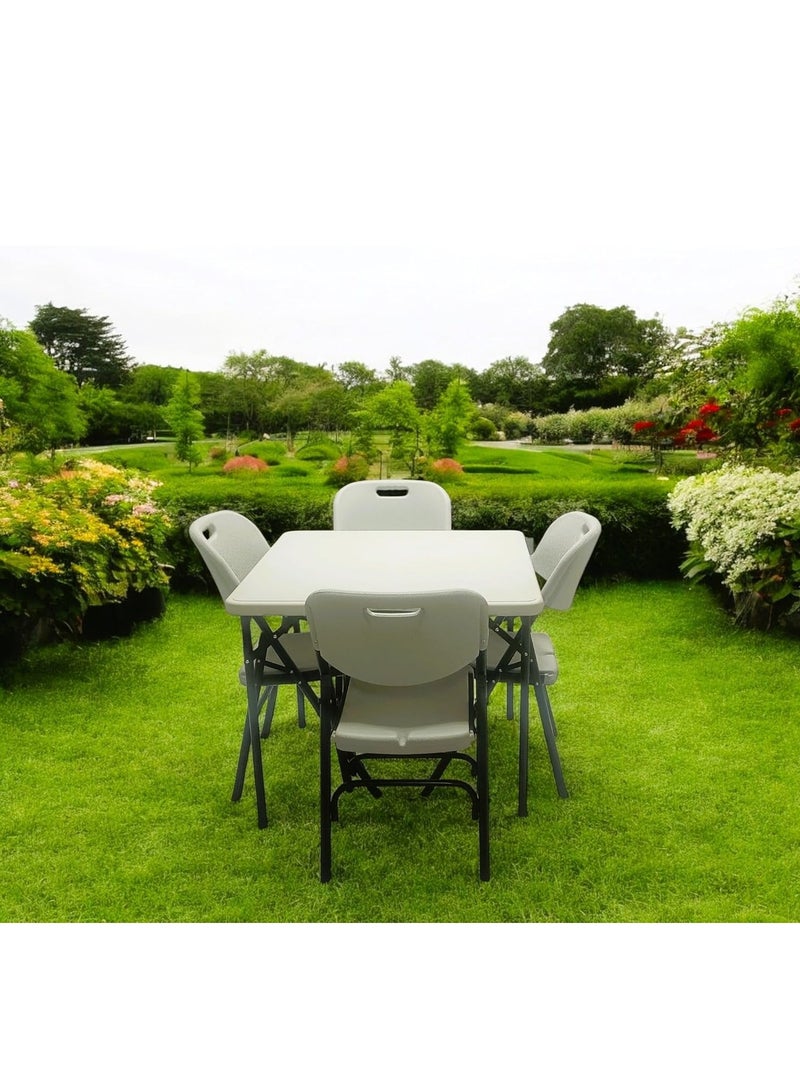 طقم طاولة وكراسي قابلة للطي، 5 قطع، طاولة مربعة 88 سم، 4 كراسي بلون رمادي فاتح - Image 5
