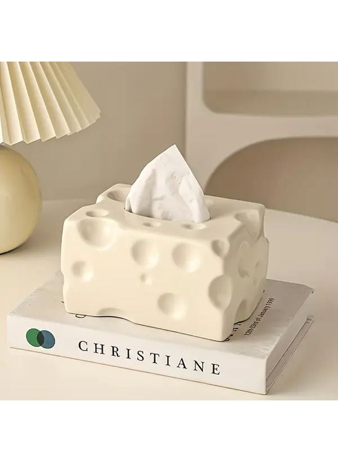 Cheese Tissue Box Holder White Cute Square Desktop Napkin Dispenser For Living Room - Image 1