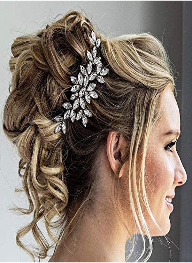 Unicra Bride Crystal Wedding Hair Comb Silver Bridal Side Comb Rhinestone Hair Accessorie For Women And Girls (ASilver)  - Image 1