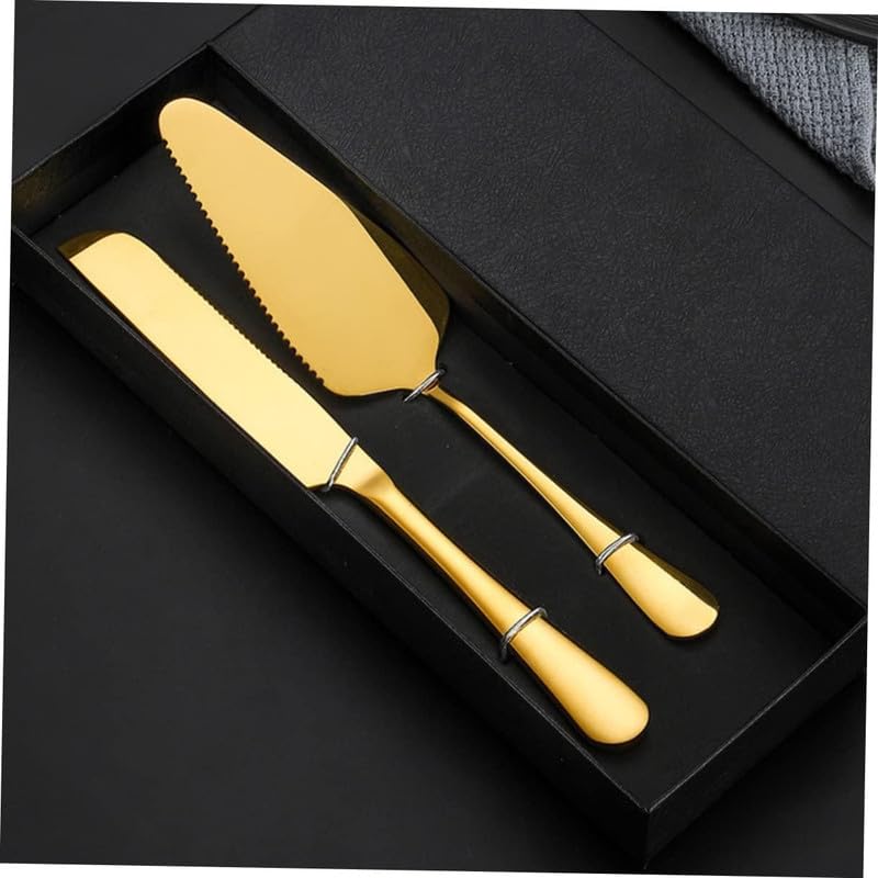Dkriva Wedding Stainless Steel Cake Cutting Set for Wedding Include Cake Cutter and Cake Server Perfect for Wedding, Christmas, Birthday and Parties(1 Set)(Gold) - Image 4