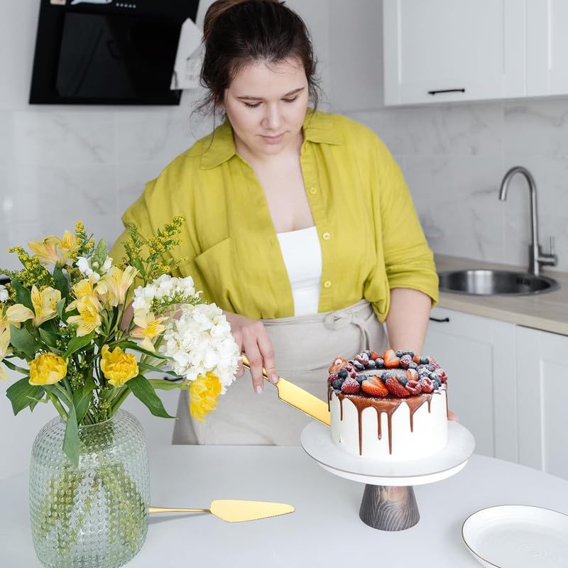 Dkriva Wedding Stainless Steel Cake Cutting Set for Wedding Include Cake Cutter and Cake Server Perfect for Wedding, Christmas, Birthday and Parties(1 Set)(Gold) - Image 3