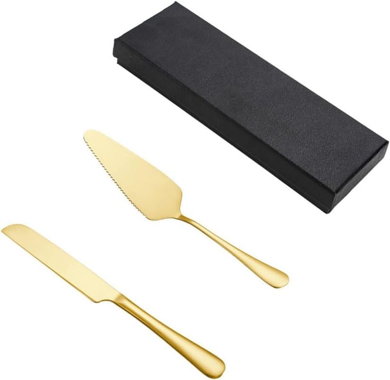 Dkriva Wedding Stainless Steel Cake Cutting Set for Wedding Include Cake Cutter and Cake Server Perfect for Wedding, Christmas, Birthday and Parties(1 Set)(Gold) - Image 1