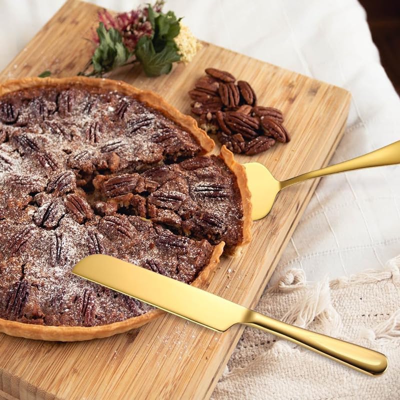 Dkriva Wedding Stainless Steel Cake Cutting Set for Wedding Include Cake Cutter and Cake Server Perfect for Wedding, Christmas, Birthday and Parties(1 Set)(Gold) - Image 2