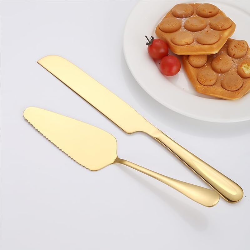 Dkriva Wedding Stainless Steel Cake Cutting Set for Wedding Include Cake Cutter and Cake Server Perfect for Wedding, Christmas, Birthday and Parties(1 Set)(Gold) - Image 5