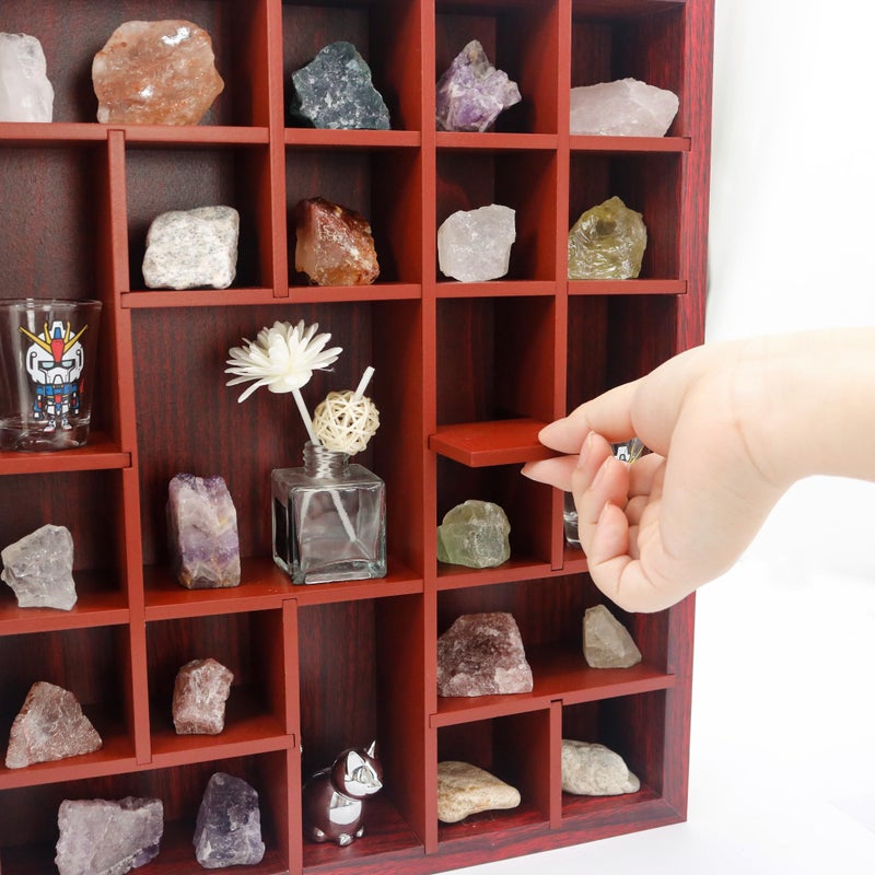 FramePro Rock Display Case - Adjustable Mineral Collection Box with Glass Lid, Wooden Cabinet for Rock, Fossil, Crystal, Seashell Collections - Geology Gift for Adults/Kids (16" x 13.5", Cherry) - Image 4