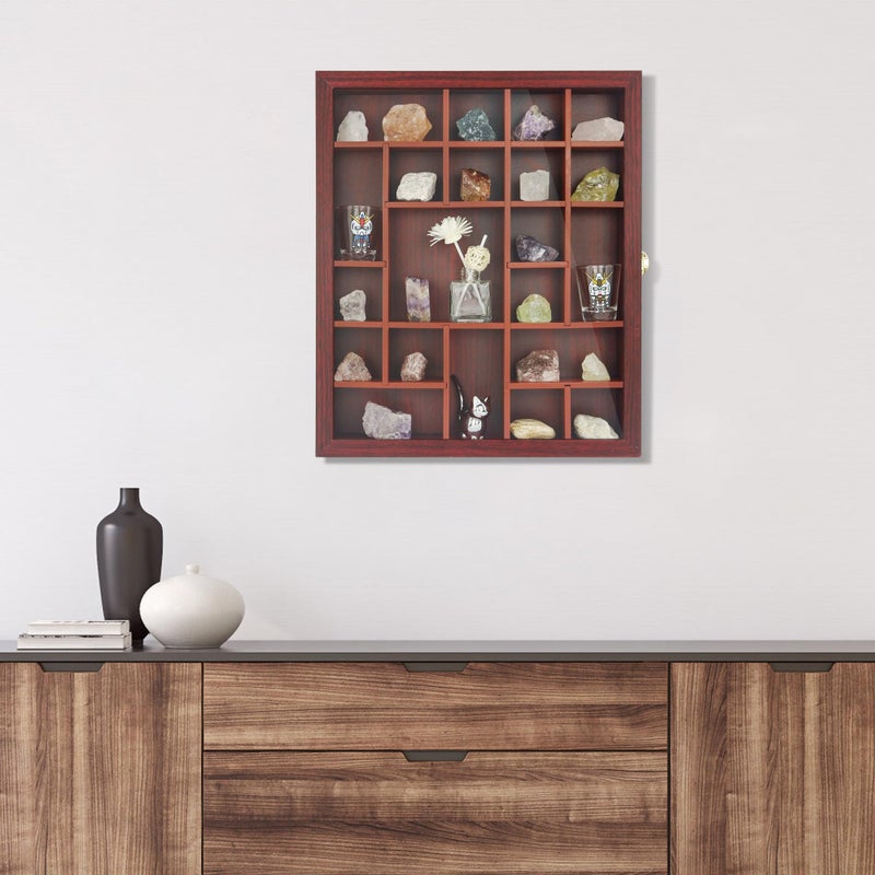 FramePro Rock Display Case - Adjustable Mineral Collection Box with Glass Lid, Wooden Cabinet for Rock, Fossil, Crystal, Seashell Collections - Geology Gift for Adults/Kids (16" x 13.5", Cherry) - Image 2