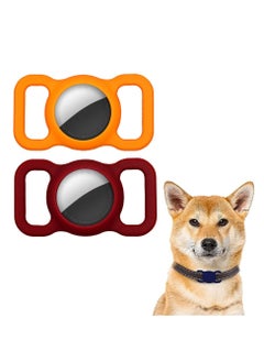 Pet Collar Cases Compatible with for Apple Airtag, 2 Pack Silicone Protective G P S Finder Case for Dog Cat Collars, Glow Loop Holder Anti Lost Device (Wine Red, Orange)