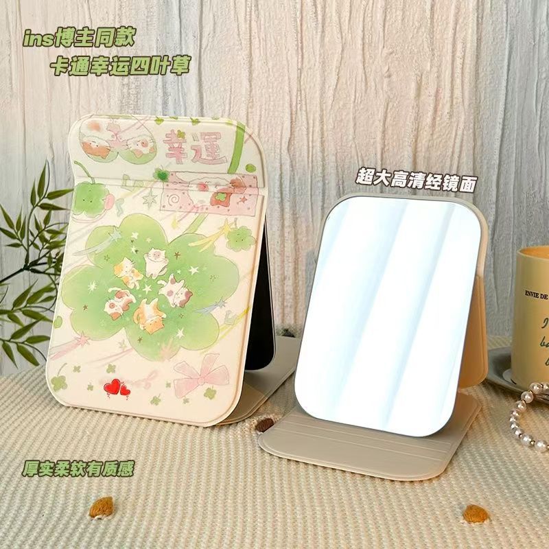 Portable Trendy Ins-Style Foldable Handheld Vanity Mirror DIY Student Dormitory Desktop Makeup Mirror Beauty - Image 4