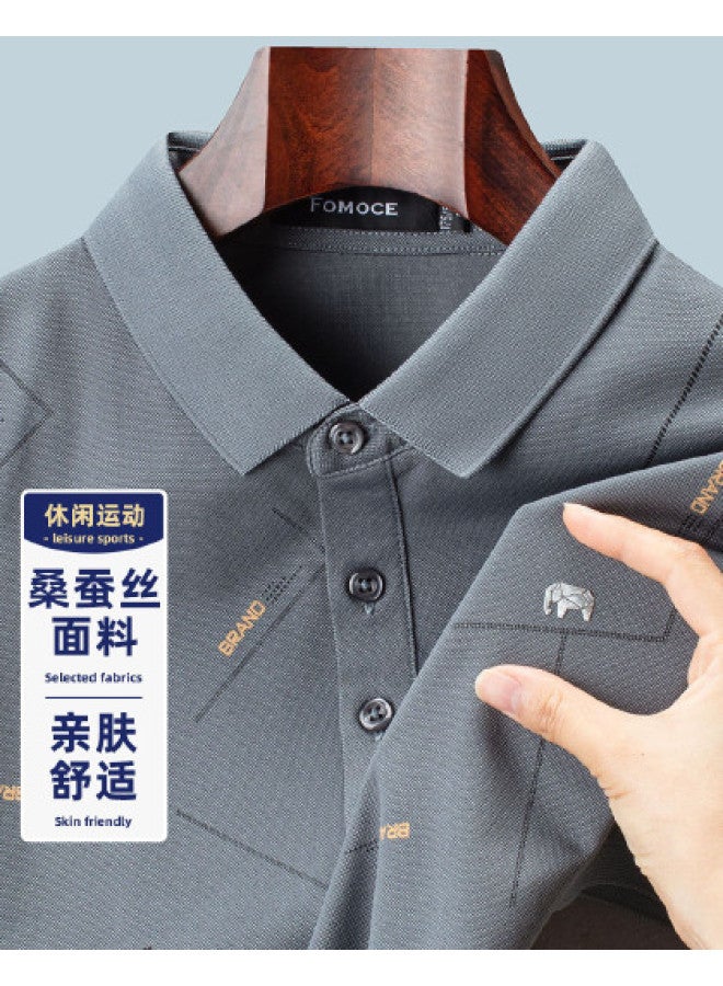 Fomoce 24 New Style Men's Polo Shirt With 24% Mulberry Silk - Moisture-wicking & Breathable Business Casual Short Sleeve Top - Image 1